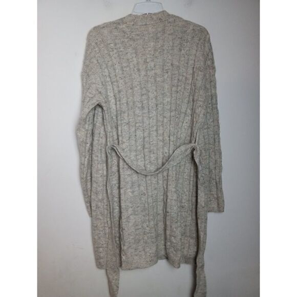 Tularosa Women Grey Beige Angola/Linen Blend Tie Waist Long Cardigan size Medium - Picture 6 of 9